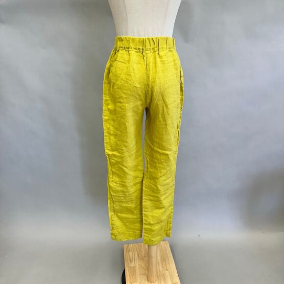 Not Perfect Linen Genova tapered linen Pants Chartreuse size small - Picture 10 of 13